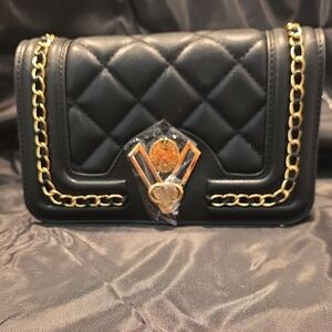 Valentino Orlandi Black Quilted Crossbody Bag with Gold Accents